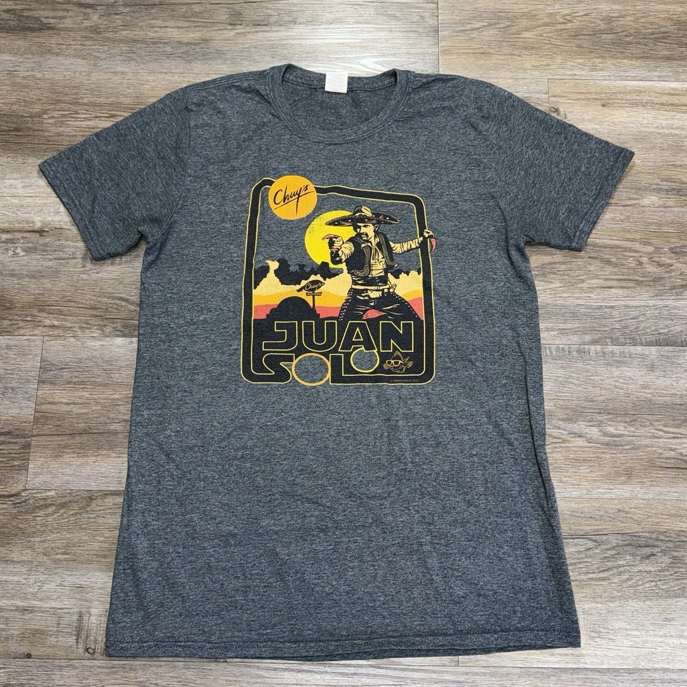 Gildan Brand Charcoal Gray Chuys Tex Mex "Juan Solo" Graphic Shirt Mens/Unisex M